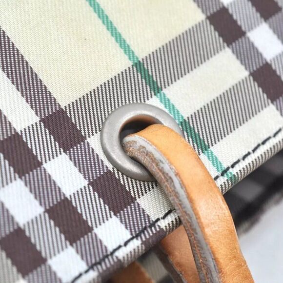 Authentic BURBERRY Check Nylon Leather Shoulder Tote Bag Yellow Green K8189 - Picture 10 of 15